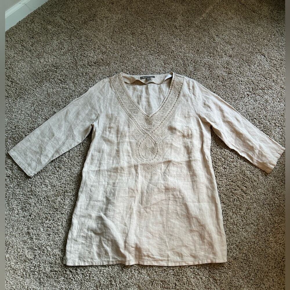 Tommy Bahama Cream V-Neck Linen Tunic Size S Women - Picture 2 of 8